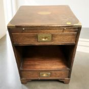 A reproduction mahogany brass mounted campaign style bedside cabinet, width 46 cm.