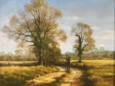 Graham Ison : Figure on a horse by a path, oil on canvas, Tallantyre Gallery label verso,