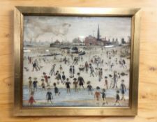 After Laurence Stephen Lowry : At the Seaside, colour print, 50 cm x 60 cm.