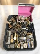 A group of costume jewellery, wristwatches, jewellery box, etc.
