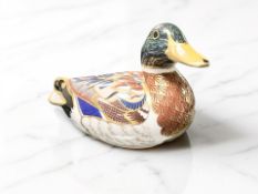 A Royal Crown Derby Mallard Duck paperweight, silver stopper.
