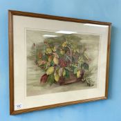 Eleanor Patricia Dyson (British b.1922) Still life of flowers in a trug, watercolour, 42 cm x 32 cm.