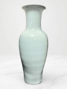 A contemporary Chinese-style crackle glazed light turquoise porcelain baluster floor standing vase,