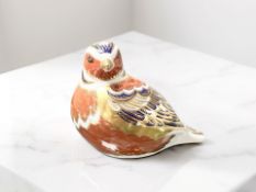 A Royal Crown Derby Chaffinch paperweight, gold stopper.