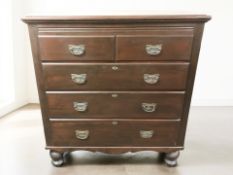 An Edwardian painted pine chest of five drawers, 112 cm x 46 cm x 122 cm.