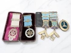 A group of Masonic jewels to include a 9ct gold medal,