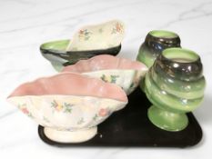 A group of Maling pottery, green lustre ware,