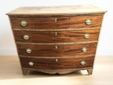 A Regency-style mahogany bow front chest of four drawers, late 19th century,