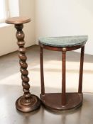 A reproduction green marble topped demilune table, width 51 cm,
