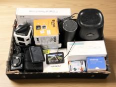 A box of Amazon speaker, electricals, Nikon camera,