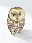 A Royal Crown Derby porcelain Owl paperweight, silver stopper.
