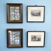 Two framed montages of Players cigarette cards depicting aircraft,
