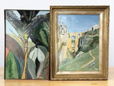 John Gill (Contemporary) : Study of tropical trees, oil on board, signed lower right, 70 cm x 45 cm,