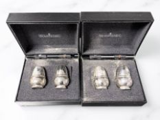 Two boxed pairs of Thomas Marthinsen silver salt and pepper shakers, height 4.5 cm.