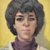 William Crosbie RSA RGI (Scottish, 1915 - 1999) Portrait of Mollie, oil on canvas, 29 cm x 29 cm.