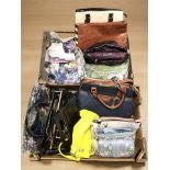 Two boxes of hand bags and holdalls