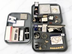 A group of costume jewellery items, Trifari earrings, limited edition Bouchet agateware,