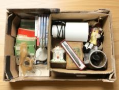 Two boxes containing Soccer Special 8mm home movies, four LEGO games, silver plated letter openers,