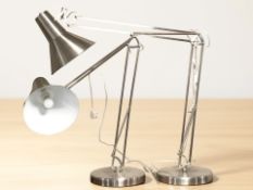 A very large pair of contemporary metal angle poise lamps, extended height up to 200 cm.