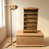 A modern pine revolving hat and coat stand, height 158 cm,