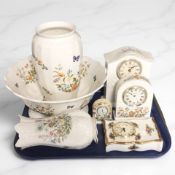 A group of Aynsley Wild Tudor ceramics, Royal Albert Old Country Roses clock,