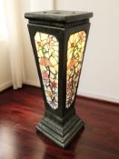 A contemporary stained glass illuminated pedestal / jardiniere stand in the Art Nouveau style,