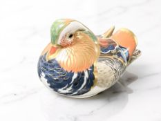 A Royal Crown Derby Mandarin Duck paperweight, gold stopper.