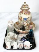 An oriental baluster vase and cover, similar fruit bowl,