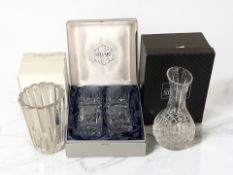 A boxed set of four Stuart Crystal tumblers, Stuart vase and a Villeroy & Boch vase.