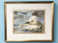 Ronald Moore : Bamburgh Castle, watercolour, 25 cm x 33 cm.