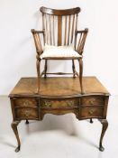A 20th century burr walnut five drawer dressing table on pad feet, 106 cm x 56 cm x 76 cm,