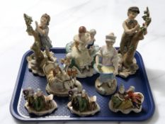 A group of continental porcelain figures and groups including Capodimonte.