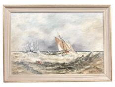 June Colvin : Fishing boat in a breeze, oil on canvas, 45 cm x 30 cm.