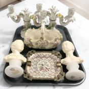 A pair of Dresden porcelain twin branch candelabra,