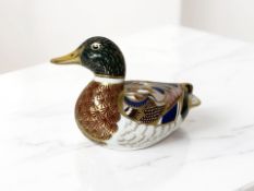 A Royal Crown Derby mallard duck paperweight, gold stopper.