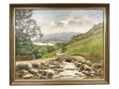 June Colvin : Bridge in a valley landscape, oil on canvas, 50 cm x 40 cm.