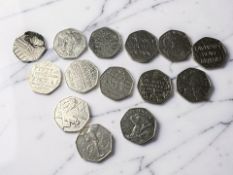 Fourteen commemorative issue fifty pence pieces including Beatrix Potter, etc.