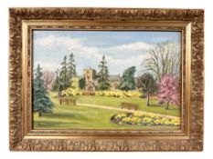 June Colvin : Flowers in a churchyard, oil on canvas, 37 cm x 25 cm.