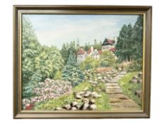 June Colvin : Mansion house on a hillside, oil on canvas, 49 cm x 39 cm.