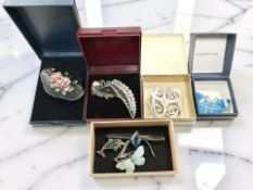 A group of silver and white metal jewellery, enamel butterfly brooch,