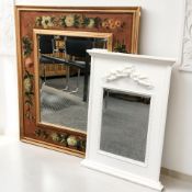 A contemporary mirror in painted frame, 84 cm x 94 cm, together with a smaller white painted mirror.