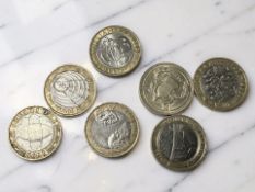 Seven commemorative issue two pound coins including Shakespeare, etc.