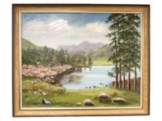 June Colvin : Trees by a lake, oil on canvas, 50 cm x 40 cm.