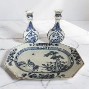 An 18th century Chinese export blue and white porcelain octagonal shallow rectangular bowl