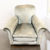 An early 20th century club armchair in pale draylon upholstery, width 87 cm.