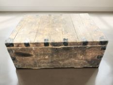 A 19th century pine and metal bound chest, width 96 cm.