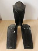 Three stained wooden Dansk Smykkekunst, Copenhagen, necklace display busts, height 42 cm.