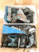 Assorted power tools including Black & Decker, Powerbase, etc.