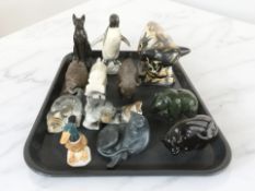 A Celtic Pottery Newlyn Cornwall figure of a cow, a Beswick mallard duck,