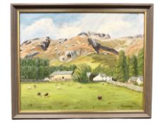 June Colvin : Farmstead by a hillside, oil on canvas, 49 cm x 39 cm.